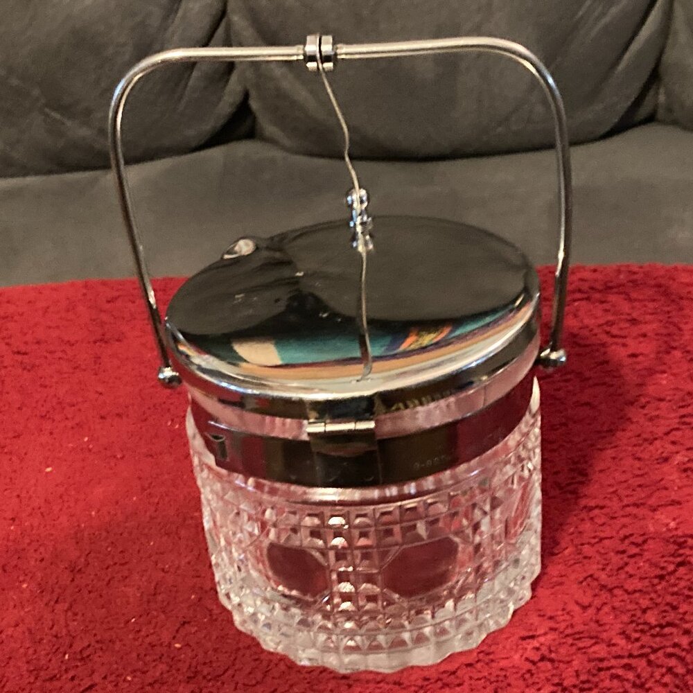 VTG 1980's Sugar Bowl- Showa-Era Japan-Cut Glass w/Silver Lid & Handle-3.75"D-GC